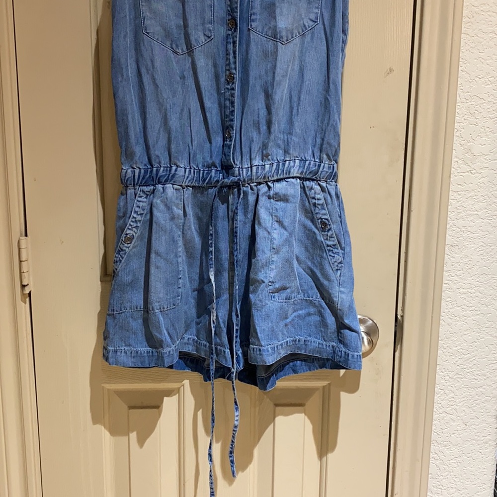 Velvet heart romper. Chambray - Picture 3 of 7